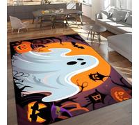 YHUERC Machine Washable Halloween Rug,60x110 cm Ghost Anti-Slip Carpet,Foldable Pumpkin Head Rugs,Stain-Resistant Witch Hat Rugs,Soft Dead Tree Bat Rug,Scary Thriller Personalised Halloween Carpet