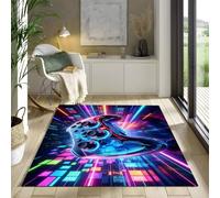 YHUERC Neon Glass Controller Area Rug 60x110cm Cyber Digital Space Matrix Carpet Soft Washable Non Slip Mat Modern Art Decor Play Carpet for Teenager Gamer Room Boys Bedroom E-Sports Lounge Studio