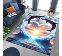 YHUERC Ocean Dolphin Carpet,120x180cm Dolphin Dance Carpet,Coastal Rug,Sea Animals Area Rugs,Soft Crystal Velvet Rug, Non-Slip Back Rubber,Machine Washable,for Living Room,Balcony,Couple's Bedroom