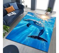 YHUERC Ocean Dolphin Carpet,60x90 cm Underwater Carpet,Blue Ocean Room Rug,3D Animal Area Rug,Nautical Theme Rugs,Machine Washable Non-Slip Doormat,for Bathrooms, Toilets and Laundry Rooms