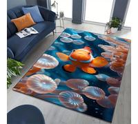 YHUERC Orange Color Tropical Fish Carpet,120x180cm Undersea World Carpet,Blue Beach Rug,Soft Crystal Velvet,Rubber Non-Slip Backing,Rectangular Rugs in Various Sizes and Colors,for Indoor Areas
