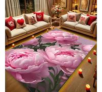 YHUERC Pink Peony Floral Carpet,180x230 cm Living Room Bedroom Rectangle Area Rugs,Decorative Carpet Next to The Sofa,Non-Slip Rug,for Areas With High Traffic Volume,Funky Rug