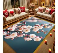 YHUERC Pink Plum Blossom Carpet,100x150 cm Blue Machine Washable Large Non-Slip Carpet,Cute Rug,Rug With Rubber Backing,Boho Area Rugs,Front Door Rugs,for Various Indoor Scenes