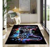 YHUERC Playroom Area Rug 180x230cm Abstract Paint Splatter Glowing Neon Controller Carpet Soft Washable Non Slip Mat Modern Art Gaming Decor Rug for Teen Room Man Cave Studio Lounge E-sports Area