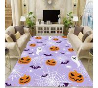 YHUERC Purple Thriller all Saints' Day Carpet,120x180cm Horror Halloween Theme Carpet,Pumpkin Ghost Bat Spider Web Rugs,Large Rectangular Indoor Rug,Soft Non-Slip Machine Washable Living Room Rug