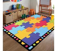 YHUERC Rainbow Puzzle Area Rug, 140x200cm Baby Crawling Mat, Children's Playroom Decor, Background With Colorful Colors, for Living Room Bedroom Daycare Or Home School Reading Corner Rug.