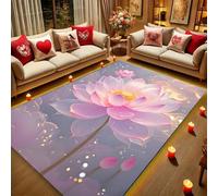 YHUERC Red Carpet,140x200 cm Lotus Carpet,Pink and White Gradient Rug,Floral Print Decorative Rugs for Living Room,Soft Crystal Velvet With Non-Slip Rubber Backing,Rectangular Indoor Area Rugs