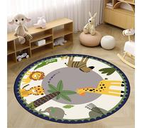 YHUERC Round Animal Zoo Rug, 180cm Children's Cute Cartoon Animal Carpet, Washable Modern Indoor Soft Non-Slip Rug, Giraffe Crocodile Lion Tiger Forest Carpet, for Kids Baby Bedroom Home Decor.