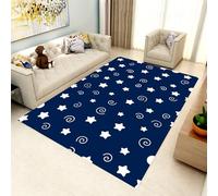YHUERC Stars and Moon Carpet,60x110 cm Blue Rectangular Carpet, Boy's Bedroom Rug,Non-Slip Living Room Rug,Machine Washable Dining Room Rugs,Stain-Resistant Kitchen Mat,Soft Crystal Velvet Rugs