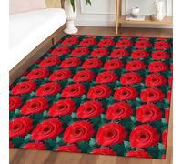 YHUERC Vintage Rose Area Rug, 60x90cm Garden Red Roses Blooming Background Pattern Large Floor Mat,Soft Non-Slip Washable Rectangle Rug,for Bedroom,Living Room,Bathroom,Home Decor.