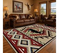 YHUERC Washable Aztecs Rugs, 70x140cm Southwestern Elk Silhouette Pattern Rug, Vintage Western Rug Non-Slip Mat, Rustic Tribal Geometric Decor Carpet for Living Room Bedroom Entryway Home Decor