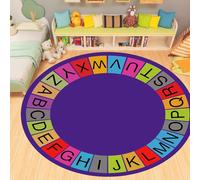 YHUERC Washable Round ABC Rug, 200cm Colorful Letter Print Carpet, Washable Blue Pilates Rug, Modern Indoor Round Non-Slip Large Carpet, Nursery Soft Lint-Free Floor Mats, for Boys Girls Decor.