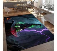 YHUERC Witch Hat With Green Flames Carpet,120x180 cm Skulls and Spiders on the Edges,Black Dead Tree Purple Lightning Carpet,Dark Night Rugs,Rectangular Indoor Rugs in and Sizes