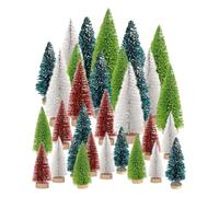 YHUIKXIN 35 Pcs Mini Christmas Tree Miniature Artificial Bottle Brush Christmas Trees Snow Frosted Sisal Trees Small Table Top Xmas Tree for Winter Ornaments Christmas Crafts Decorations
