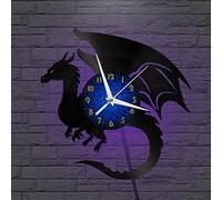 YHUK Evil Dragon Vinyl Wall Clock, Vinyl Record Clock Wall Art Silent & Non-ticking(12 inchs B with LED)