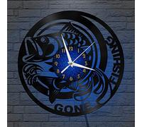 YHUK Gone Fishing Decor Vinyl Wall Clock, Vinyl Record Clock Wall Art Silent & Non-ticking(12 inchs B with LED)