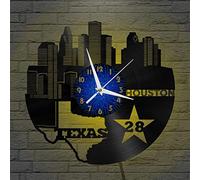 YHUK Houston Texas Vinyl Wall Clock, Vinyl Record Clock Wall Art Silent & Non-ticking(12 inchs B with LED)