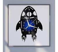 YHUK Rocket Lifts off Vinyl Wall Clock, Vinyl Record Clock Wall Art Silent & Non-ticking(12 inchs B without LED)