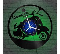 YHUK Scooter Motobike Vinyl Wall Clock, Vinyl Record Clock Wall Art Silent & Non-ticking(12 inchs B with LED)