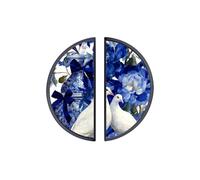 YHVHKA 2 Pack Blue White Dove Floral Semicircle Cabinet Handles, 76mm Hole Centres Drawer Pulls Unique Knobs, Solid Zinc Alloy Hardware for Art Home Decor - Black Base