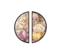 YHVHKA 2 Pack Botanical Watercolor Semicircle Cabinet Handles, 76mm Hole Centres Drawer Pulls Unique Knobs, Solid Zinc Alloy Hardware for Art Home Decor - Black Base
