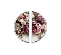 YHVHKA 2 Pack Embroidery Pink Peony Butterfly Cabinet Handles, 76mm Hole Centres Drawer Pulls Brushed Nickel Semicircle Knobs, Solid Zinc Alloy Hardware for Art Home Decor