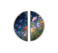 YHVHKA 2 Pack Galaxy Wildflower Art Semicircle Cabinet Handles, 76mm Hole Centres Drawer Pulls Unique Knobs, Solid Zinc Alloy Hardware for Art Home Decor - Brushed Nickel Base