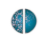 YHVHKA 2 Pack Japanese Sakura Flowers Cabinet Handles, 76mm Hole Centres Drawer Pulls Brushed Nickel Semicircle Knobs, Solid Zinc Alloy Hardware for Art Home Decor