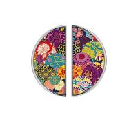 YHVHKA 2 Pack Japanese Style Flowers Cabinet Handles, 76mm Hole Centres Drawer Pulls Brushed Nickel Semicircle Knobs, Solid Zinc Alloy Hardware for Art Home Decor