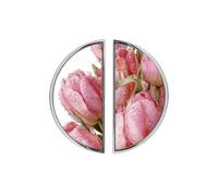 YHVHKA 2 Pack Lush Tulip Floral Semicircle Cabinet Handles, 76mm Hole Centres Drawer Pulls Unique Knobs, Solid Zinc Alloy Hardware for Art Home Decor - Brushed Nickel Base
