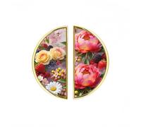 YHVHKA 2 Pack Misty Berry Floral Print Semicircle Cabinet Handles, 76mm Hole Centres Drawer Pulls Unique Knobs, Solid Zinc Alloy Hardware for Art Home Decor - Gold Base