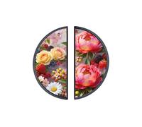 YHVHKA 2 Pack Misty Berry Floral Print Semicircle Cabinet Handles, 76mm Hole Centres Drawer Pulls Unique Knobs, Solid Zinc Alloy Hardware for Art Home Decor - Black Base