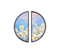 YHVHKA 2 Pack Pastel Floral Semicircle Cabinet Handles, 76mm Hole Centres Drawer Pulls Unique Knobs, Solid Zinc Alloy Hardware for Art Home Decor - Black Base