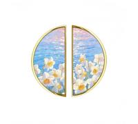 YHVHKA 2 Pack Pastel Floral Semicircle Cabinet Handles, 76mm Hole Centres Drawer Pulls Unique Knobs, Solid Zinc Alloy Hardware for Art Home Decor - Gold Base
