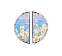 YHVHKA 2 Pack Pastel Floral Semicircle Cabinet Handles, 76mm Hole Centres Drawer Pulls Unique Knobs, Solid Zinc Alloy Hardware for Art Home Decor - Brushed Nickel Base