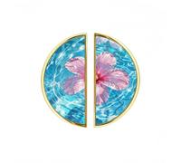 YHVHKA 2 Pack Pink Hibiscus on Water Semicircle Cabinet Handles, 76mm Hole Centres Drawer Pulls Unique Knobs, Solid Zinc Alloy Hardware for Art Home Decor - Gold Base
