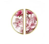 YHVHKA 2 Pack Pink Magnolia Dew Drops Semicircle Cabinet Handles, 76mm Hole Centres Drawer Pulls Unique Knobs, Solid Zinc Alloy Hardware for Art Home Decor - Gold Base