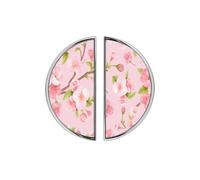 YHVHKA 2 Pack Pink Sakura Blossom Japanese Flower Cabinet Handles, 76mm Hole Centres Drawer Pulls Brushed Nickel Semicircle Knobs, Solid Zinc Alloy Hardware for Art Home Decor