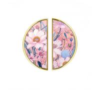 YHVHKA 2 Pack Pink Watercolor Floral Art Semicircle Cabinet Handles, 76mm Hole Centres Drawer Pulls Unique Knobs, Solid Zinc Alloy Hardware for Art Home Decor - Gold Base