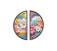 YHVHKA 2 Pack Rainbow and Daisy Flowers Semicircle Cabinet Handles, 76mm Hole Centres Drawer Pulls Unique Knobs, Solid Zinc Alloy Hardware for Art Home Decor - Black Base