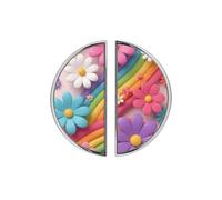 YHVHKA 2 Pack Rainbow and Flowers Semicircle Cabinet Handles, 76mm Hole Centres Drawer Pulls Unique Knobs, Solid Zinc Alloy Hardware for Art Home Decor - Brushed Nickel Base