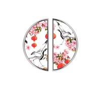 YHVHKA 2 Pack Red Chinese Lantern in Spring Flowers and Dancing Crane Birds Cabinet Handles, 76mm Hole Centres Drawer Pulls Brushed Nickel Semicircle Knobs, Solid Zinc Alloy Hardware for Art Home Dec