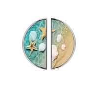 YHVHKA 2 Pack Starfish and Seashells at Summer Beach Cabinet Handles, 76mm Hole Centres Drawer Pulls Brushed Nickel Semicircle Knobs, Solid Zinc Alloy Hardware for Kitchen Bathroom Coastal Home