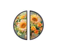 YHVHKA 2 Pack Sunflower Glass Vase Print Cabinet Handles, 76mm Hole Centres Drawer Pulls Black Semicircle Knobs, Solid Zinc Alloy Hardware for Art Home Decor