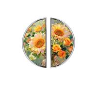 YHVHKA 2 Pack Sunflower Glass Vase Print Cabinet Handles, 76mm Hole Centres Drawer Pulls Brushed Nickel Semicircle Knobs, Solid Zinc Alloy Hardware for Art Home Decor