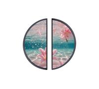 YHVHKA 2 Pack Underwater Pink Lily Flower Semicircle Cabinet Handles, 76mm Hole Centres Drawer Pulls Unique Knobs, Solid Zinc Alloy Hardware for Art Home Decor - Black Base