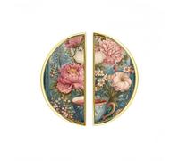 YHVHKA 2 Pack Vintage Teacup Peony Floral Semicircle Cabinet Handles, 76mm Hole Centres Drawer Pulls Unique Knobs, Solid Zinc Alloy Hardware for Art Home Decor - Gold Base