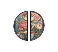 YHVHKA 2 Pack Vintage Teacup Peony Floral Semicircle Cabinet Handles, 76mm Hole Centres Drawer Pulls Unique Knobs, Solid Zinc Alloy Hardware for Art Home Decor - Black Base