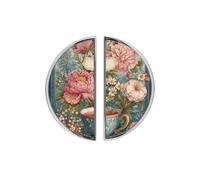 YHVHKA 2 Pack Vintage Teacup Peony Floral Semicircle Cabinet Handles, 76mm Hole Centres Drawer Pulls Unique Knobs, Solid Zinc Alloy Hardware for Art Home Decor - Brushed Nickel Base