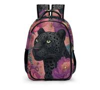 YHVHKA Black Panther with Pink & Purple Peonies Backpack - Laptop Backpack for Women, Stylish Daypack for School Work Travel